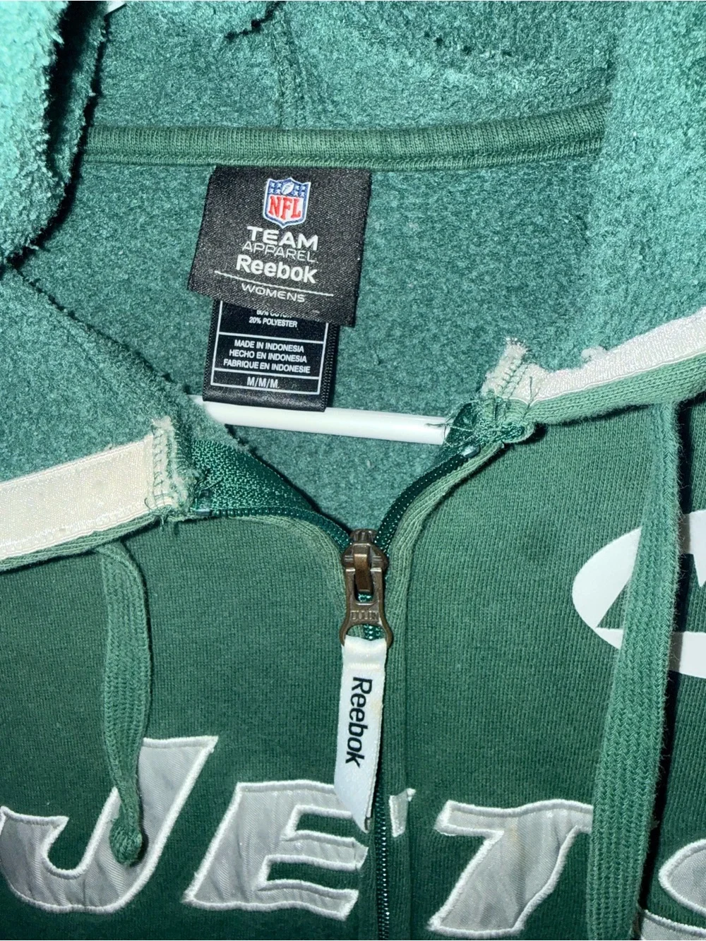 Reebok NFL NY Jets Hoodie Zip Up Green Women’s Medium Fleece Lined - Picture 6 of 8